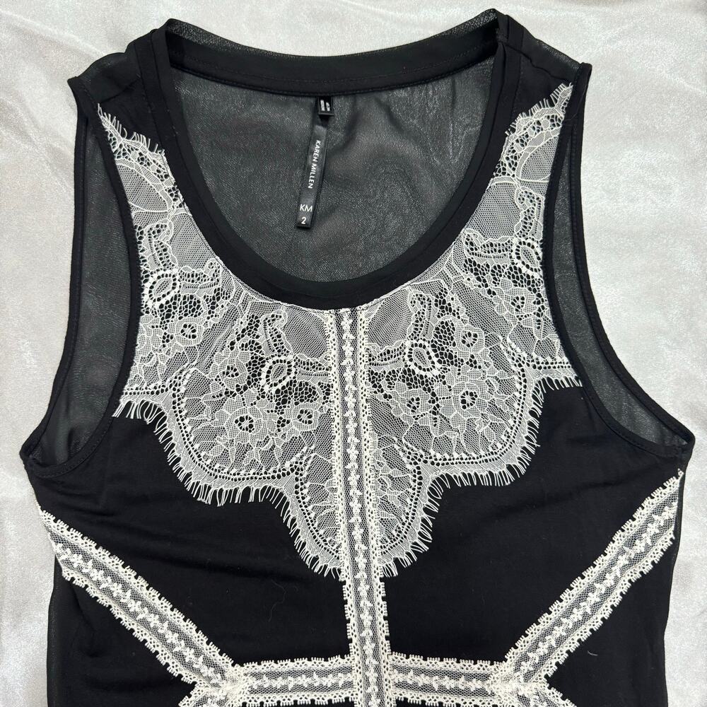 Karen Millen White Lace Tank Top Size 2 Romantic Sheer Black - Picture 3 of 10